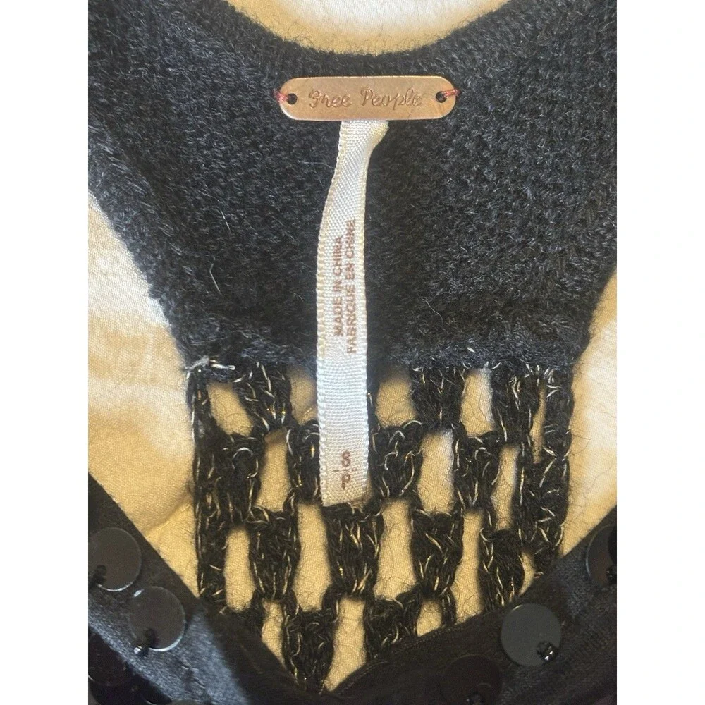 Free People Granny Square Crochet/Sequin Boho Tank Top Black/White/Pink Size S